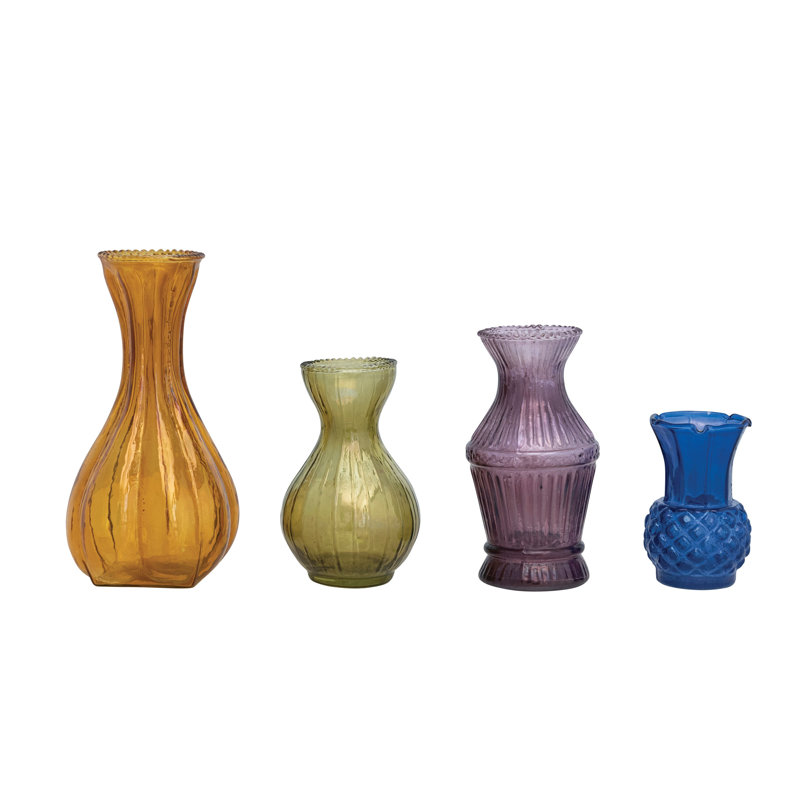 Various Debossed Glass Bud Vases