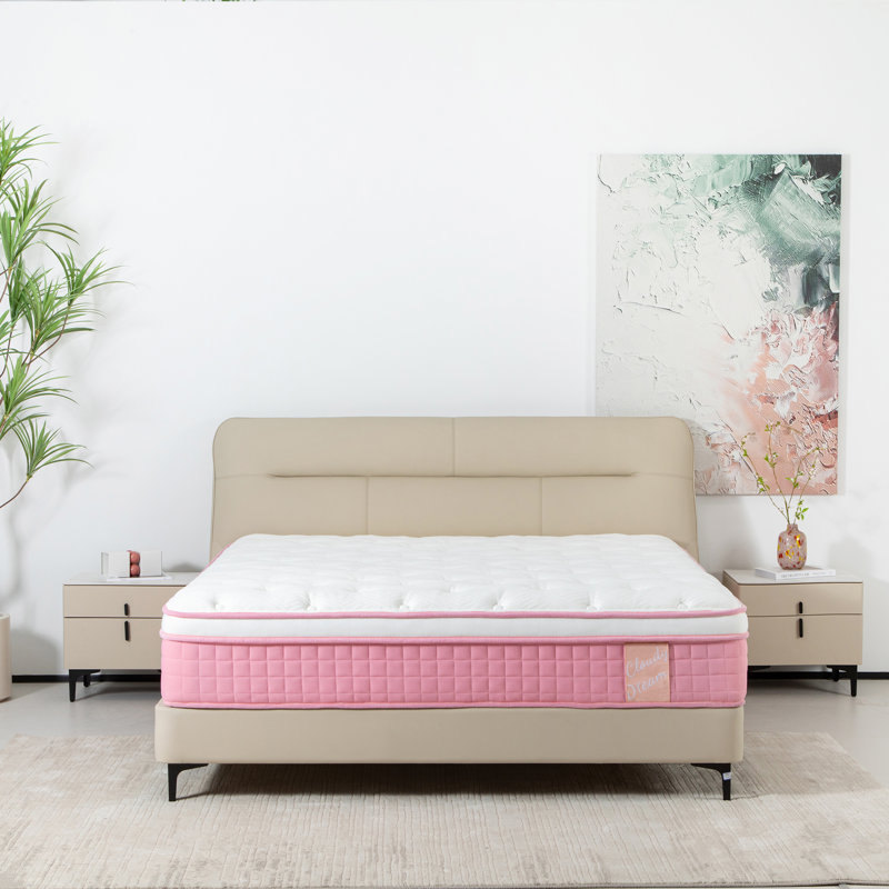 Housse tricotée en mousse à mémoire de forme pour matelas hybride QUEEN 12 pouces Certipur-US rose