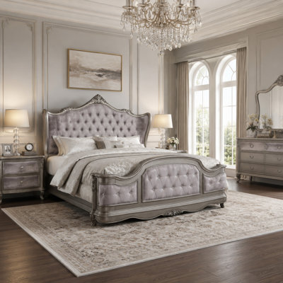 Ari King Bed, Wingback, Taupe Gray Velvet Upholstery, Traditional