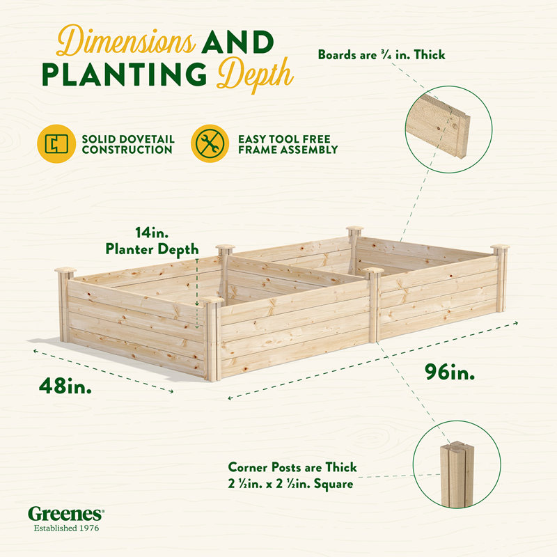 Katsuyoshi Wood Raised Garden Bed, 14" H x 96" W x 48" D, Pine