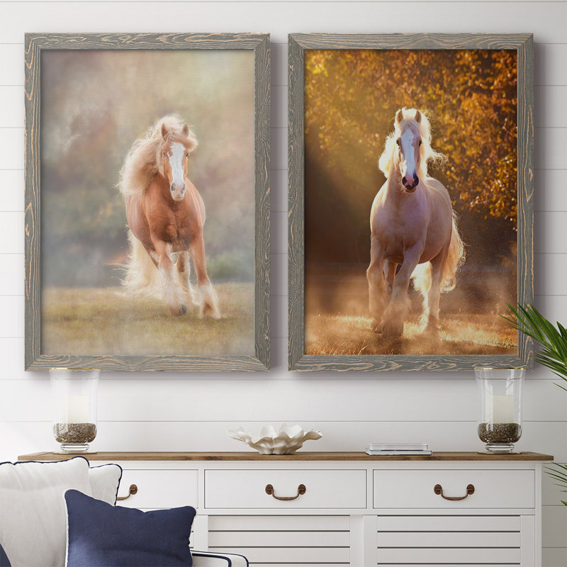 Toile encadrée Horse Motion VII-Premium - prête à être accrochée, H 27,5 po x l 75 po x P 1,5 po, Gris