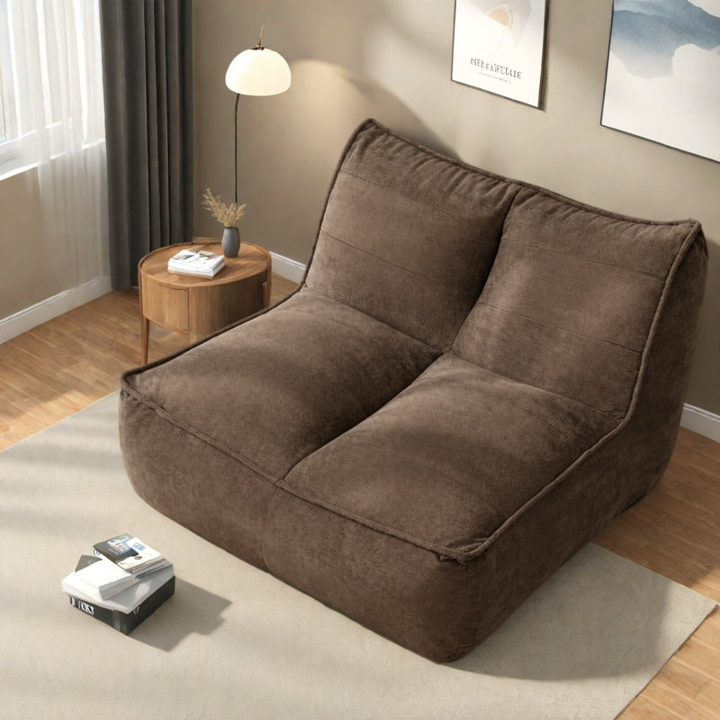 Canapés à compression, fauteuil à billes moderne compact en velours côtelé brun pour la maison