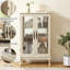 Vitrine lumineuse avec rangement spacieux et dossier en miroir - présente des portes en verre impressionnantes-126088716