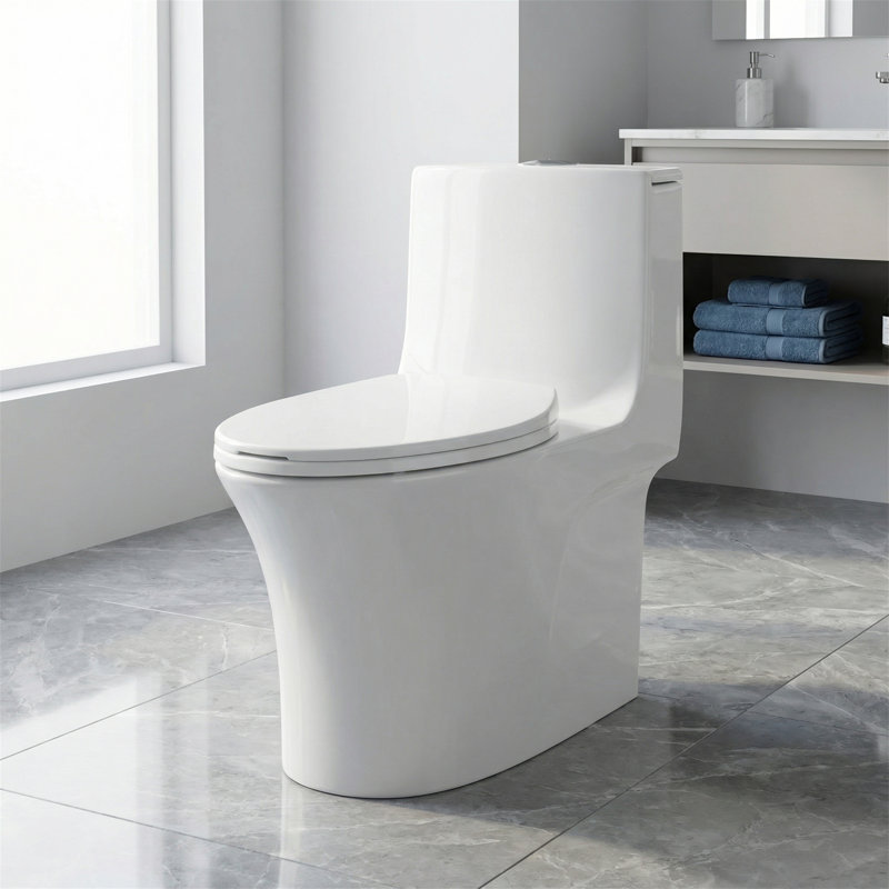 Toilette une pièce moderne à double chasse intégrée, 1,1 / 1,6 GPF, siège surélevé allongé conforme ADA, siphon caché