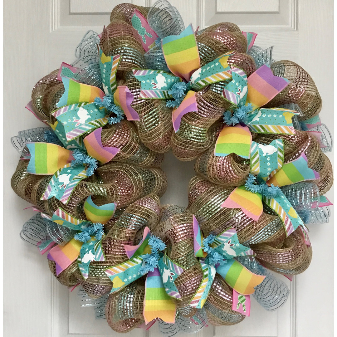 Burlap with Pastel Stripes Easter Ribbon Wreath The Holiday Aisle®