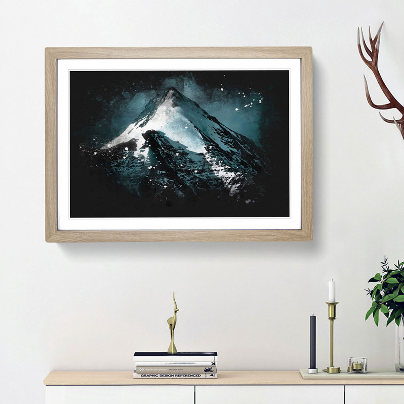 Snow Covered Mountain In India - Picture Frame Graphic Art, 45cm H x 63cm W x 2cm D, Oak Framed