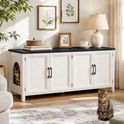 Meuble pour litière dissimulée de 120 cm avec portes à fermeture douce pour 4 chats