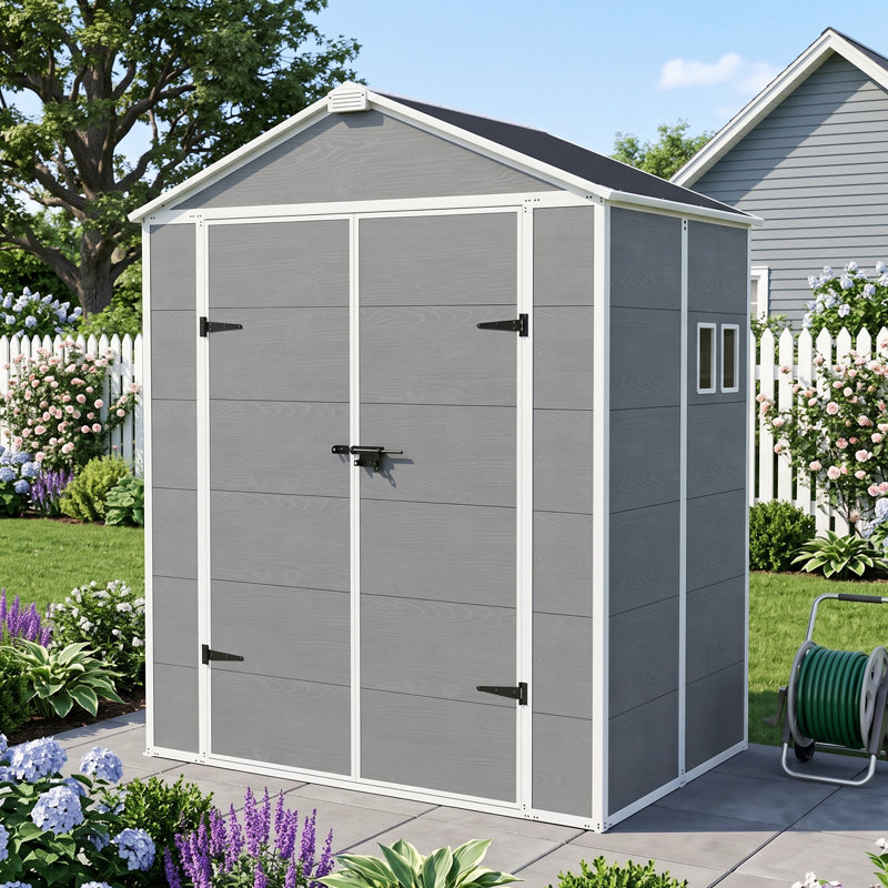 Remise de rangement extérieure en plastique 6 x 4 pi pour jardin, remise en résine avec plancher, porte verrouillable et évent