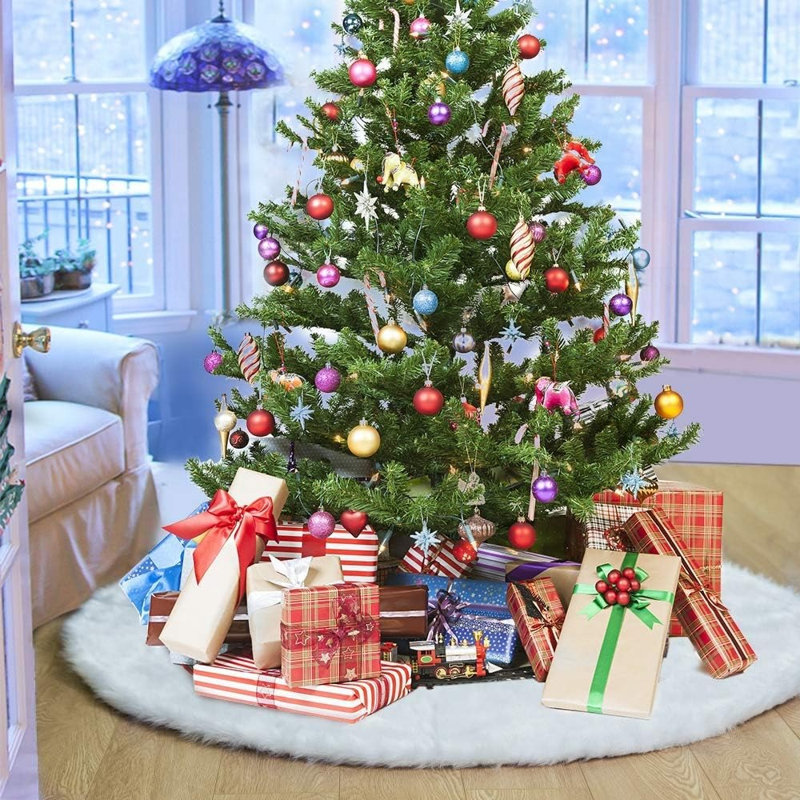 Jupe d'arbre de Noël en fausse fourrure blanche