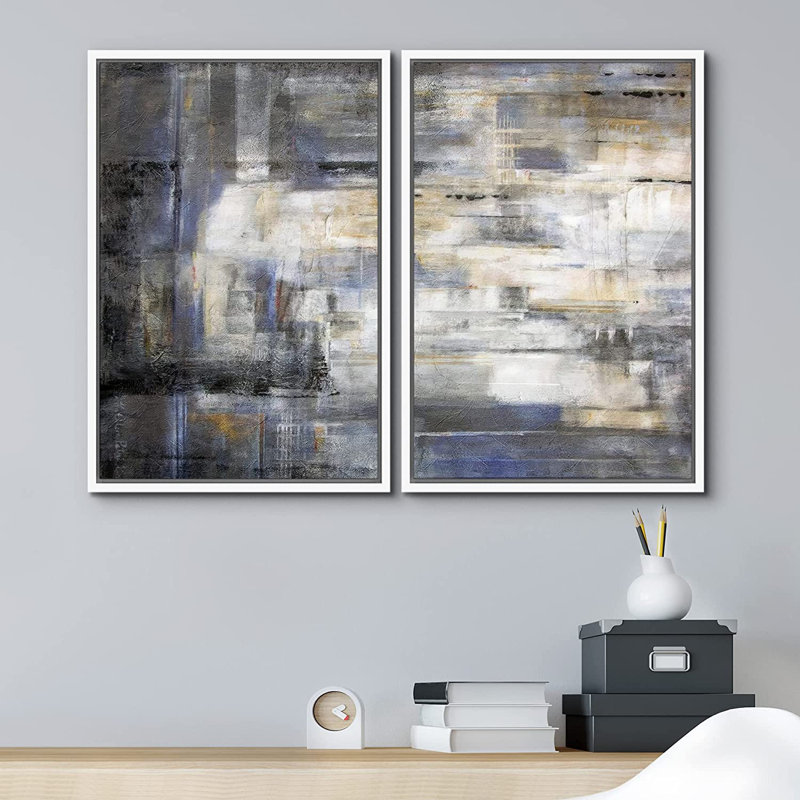 «Grunge Abstract Paint Effect Mid-Century Grey Brown Pastel Stroke», reproduction sur toile 2 pièces