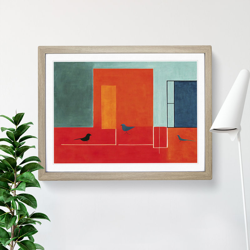 Showstopping Abstract Birds - Framed Print, 34cm H x 46cm W x 2cm D, Oak