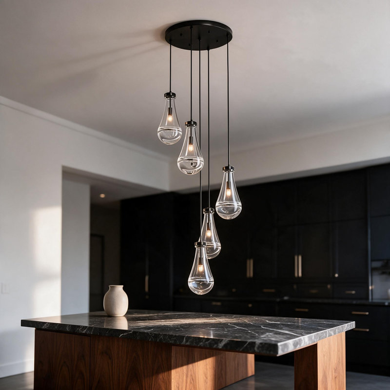 Cluster Pendant Light, 113.2" H x 13.8" W x 13.8" D, 6 Lights, Black