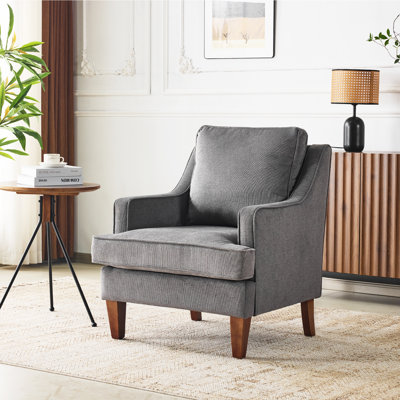 29"W T-Cushion Polyester Solid Wood Small Bedroom Chairs Mid Century Modern Accent Chair 