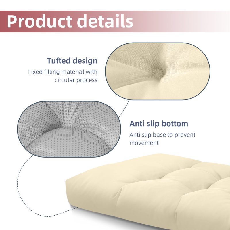 Outdoor Waterproof Patio Bench Cushion - Non-Slip Tufted Furniture Cushion (36 x 14 x 4 In, Beige), 36" W x 14" D, Beige