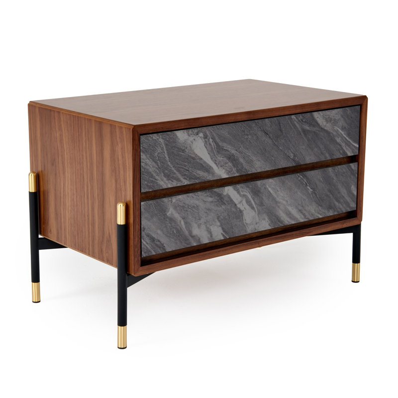 Sisemore Mid-Century Walnut & Grey Nightstand