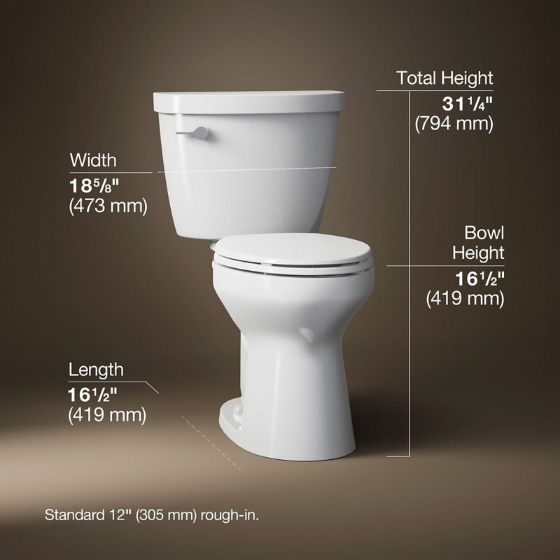 Cimarron 1.28 GPF Water Efficient Elongated Two-Piece Toilet (Seat Not Included), Left-Hand, White