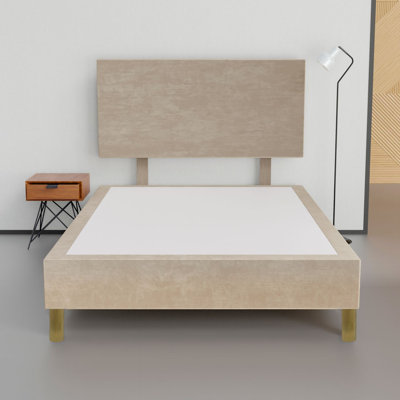 Kassius 15” Premium Velvet Material Wood Box Spring/Bed Frame With Headboard, Durable & Stylish Wooden Legs, Multi Color Options