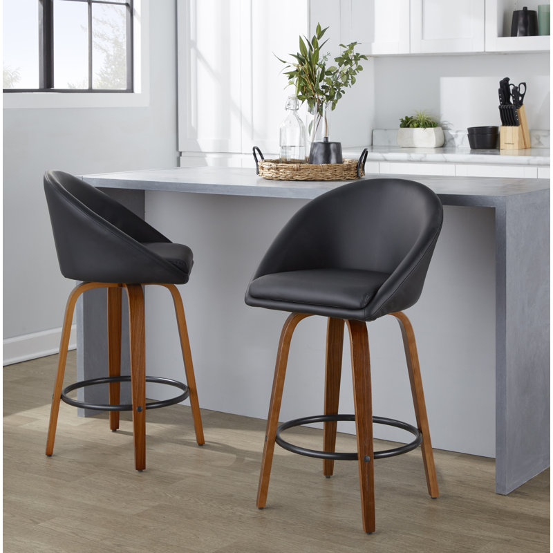 Tabouret de comptoir en faux cuir Maddison, Tabouret de comptoir (siège d'une hauteur de 26 p, Noyer / noir