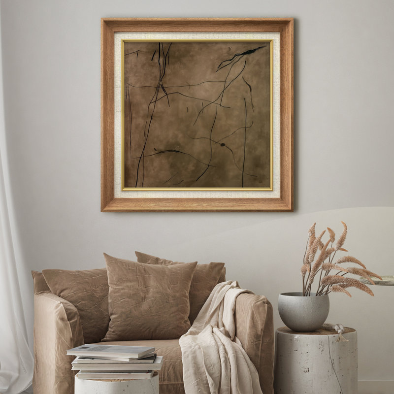 «Earthy Tones», art abstrait linéaire sur toile, Cadre naturel de qualité supérieure, H 26 po x l 26 po x P 1,5 po