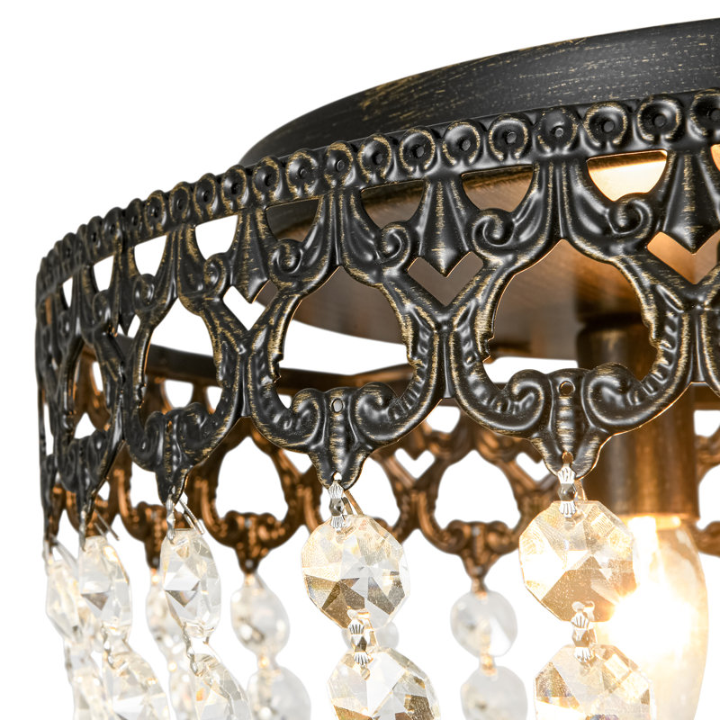 Plafonnier semi-encastré traditionnel à 3 lumières avec perles en cristal