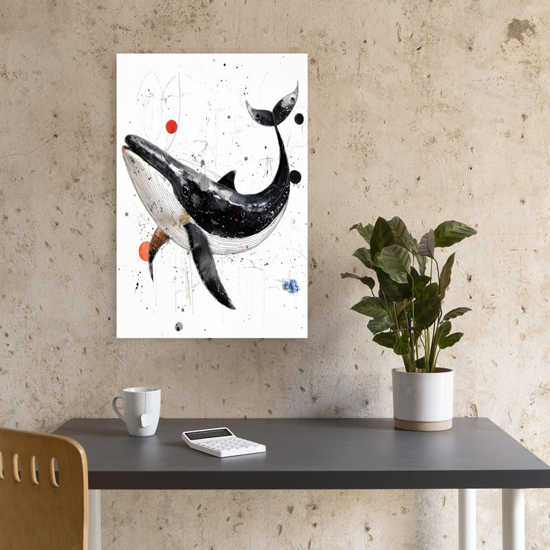 Dynamic Whale Abstract Abstract Modern Whale Wall Art Print 1 Piece Wrapped Canvas Wall Art, 45.72cm H x 30.48cm W