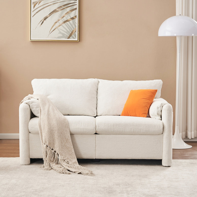 Anspach 2 en blanc avec tissu chenille et mousse haute densité fiable pour le salon, H 35,43 po x l 59,84 po x P 33,07 po, 2
