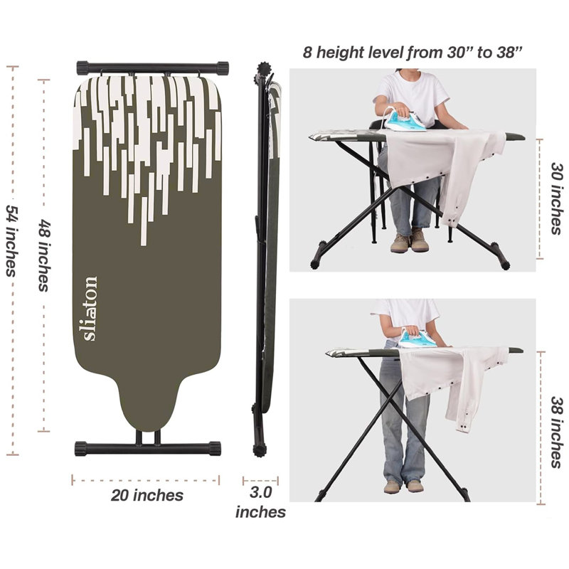 Très grande planche à repasser Newport avec rail de suspension et hauteur réglable, coussin de repassage en silicone, fabrication entièrement en métal, tissu résistant à la chaleur et aux brûlures