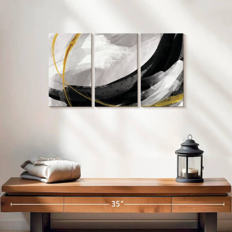 Touch Of Gold Abstract Multi Piece Canvas Print, 12" H x 26" W x 1" D