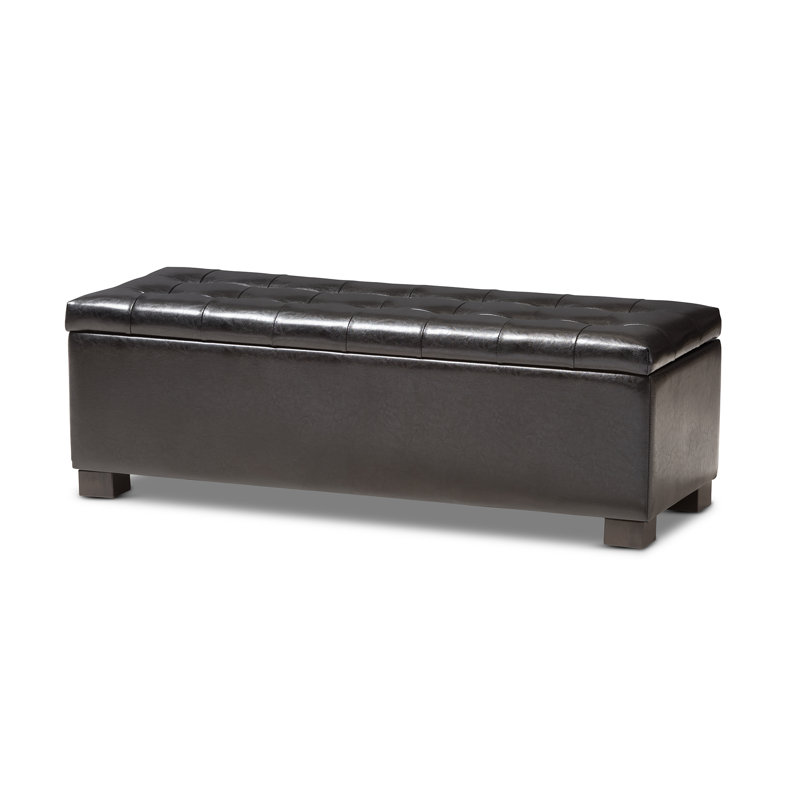 Mesina Faux Leather Ottoman, Black Faux Leather