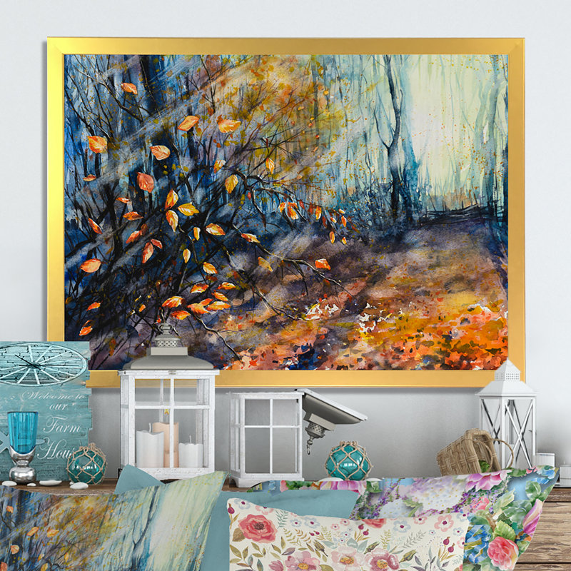 Nature, forêt d'automne, reproduction d'art sur toile, H 8 po x l 12 po x P 1 po, Toile encadrée dorée