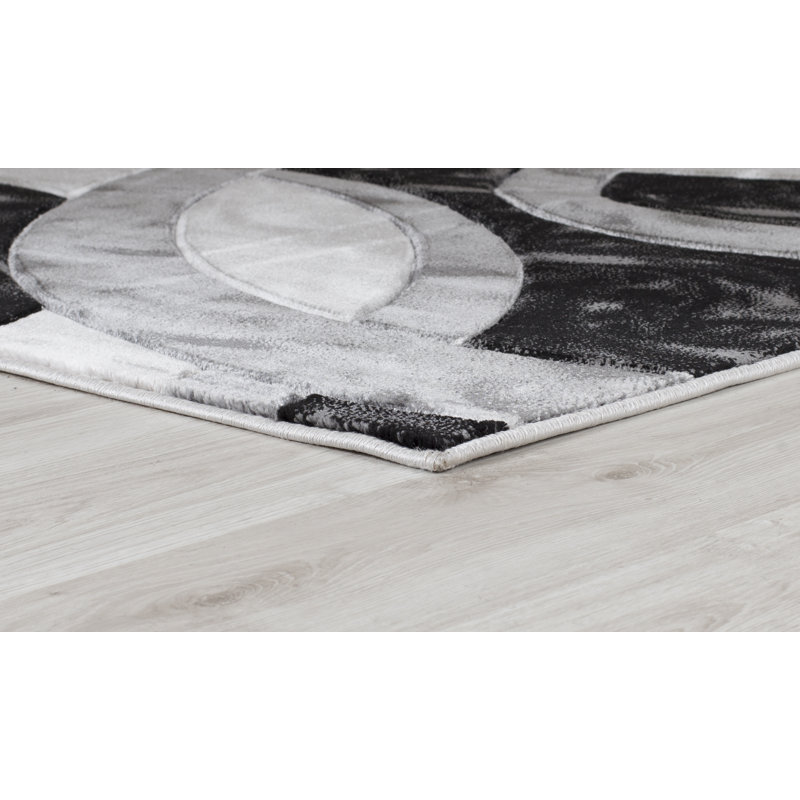 Tapis ivoire / noir Adonia, Rectangle 2 pi 1 po x 3 pi 3 po