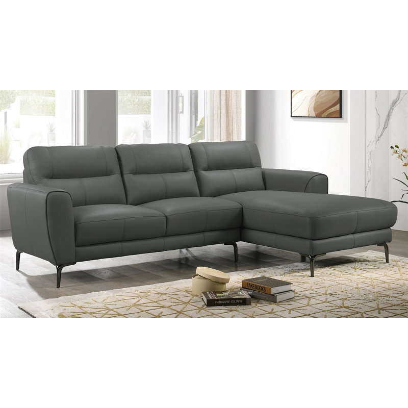 Ensemble de canapé modulaire en cuir fleur anthracite 2 pièces, Cuir véritable gris anthracite