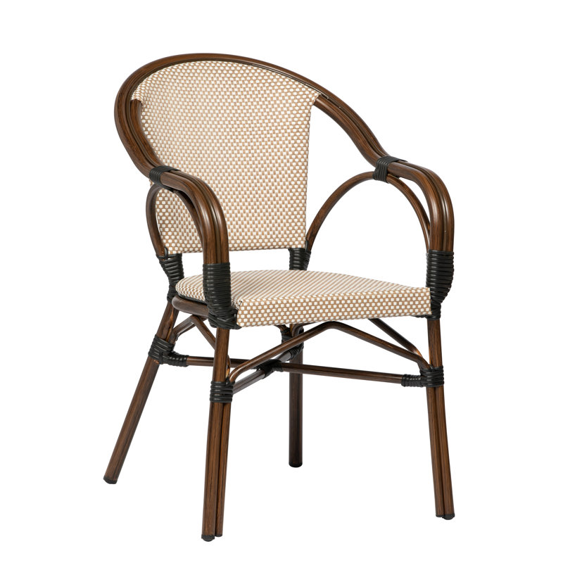 Ivan Cream and Tan Aluminum Outdoor Dining Chairs, Set of 2