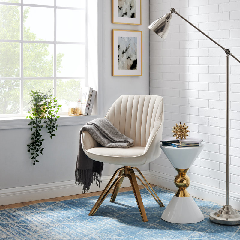 Brilliana Velvet Swivel Accent Chair, Golden, Off White Velvet