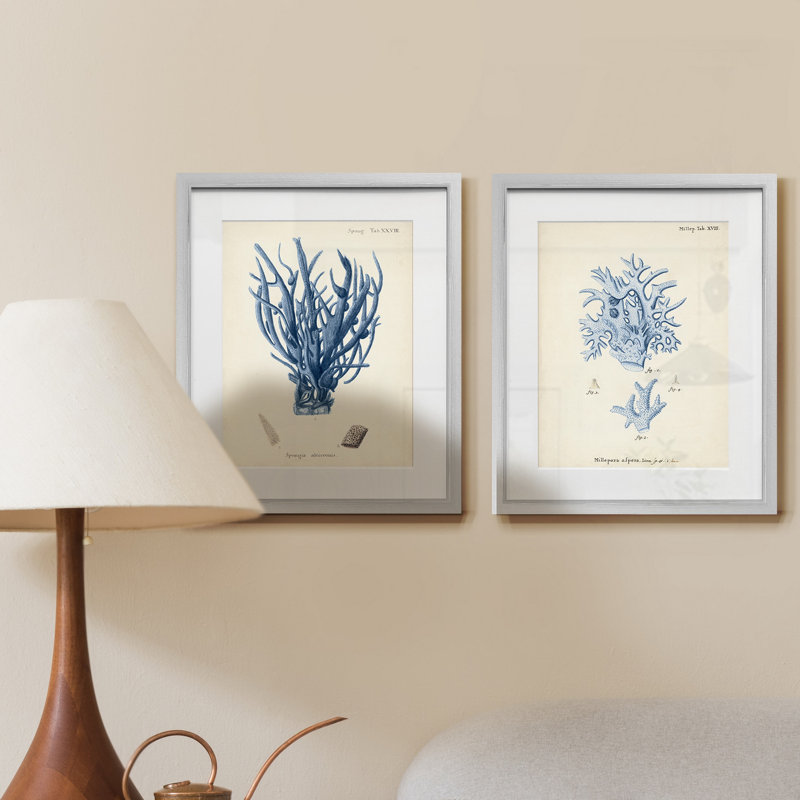 Corail antique dans marine V-ensemble de 2 reproductions d’art graphique encadrées sur papier