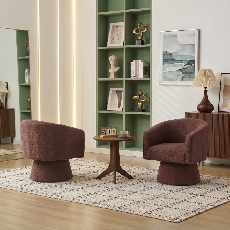Fauteuil demi-tonneau pivotant rembourré Caleigha, Polyester brun
