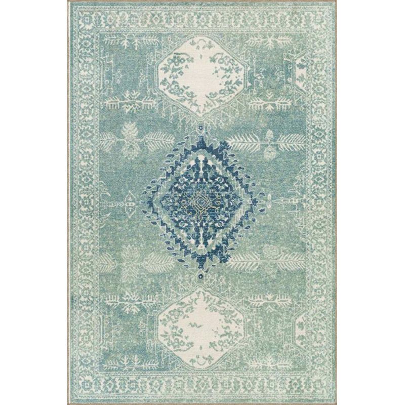 Machine Washable Aqua Star Modern Patterned Woven Base Rug
