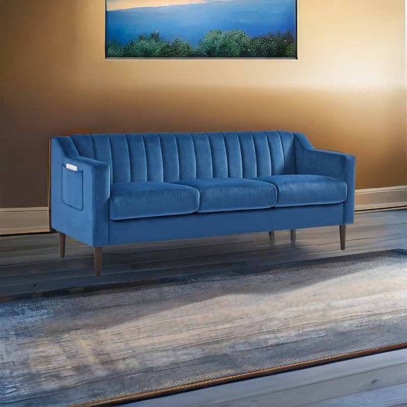 Canapé en velours 80 po Giglia, Velours bleu