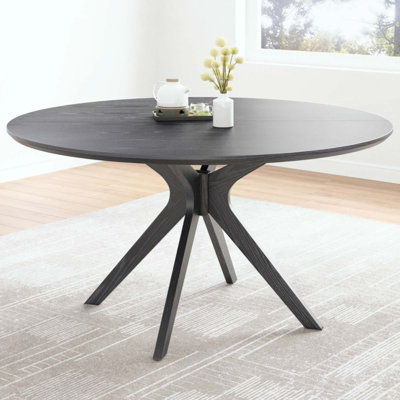 Table de salle à manger ronde en bois massif pour 4 à 6 personnes avec base piédestal entrecroisée
