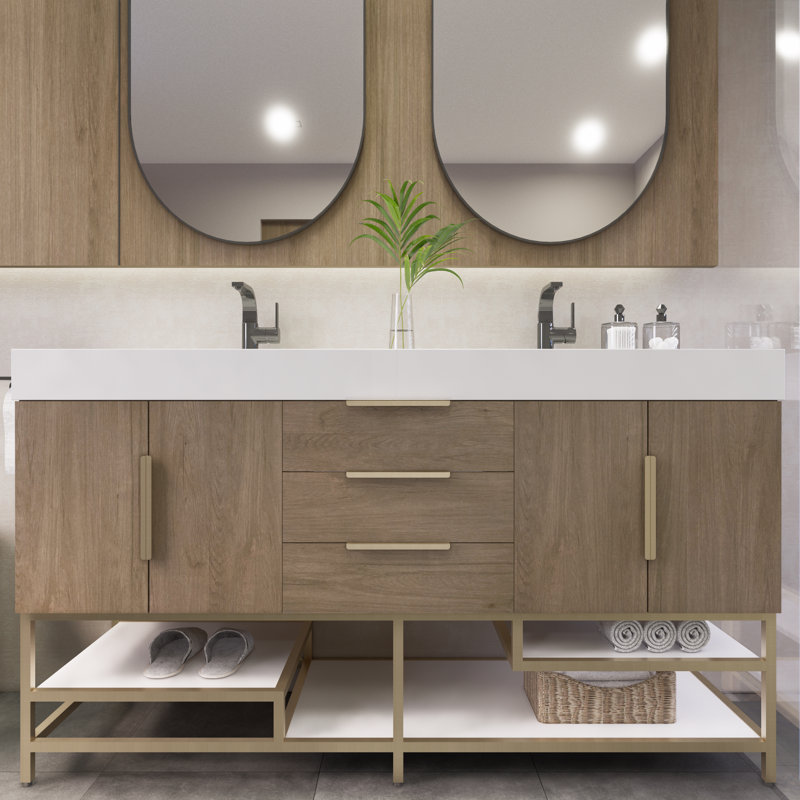 Meuble-lavabo double 59 po Maricella, Chêne clair