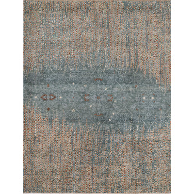 Tapis bleu et crème noué à la main de haute qualité