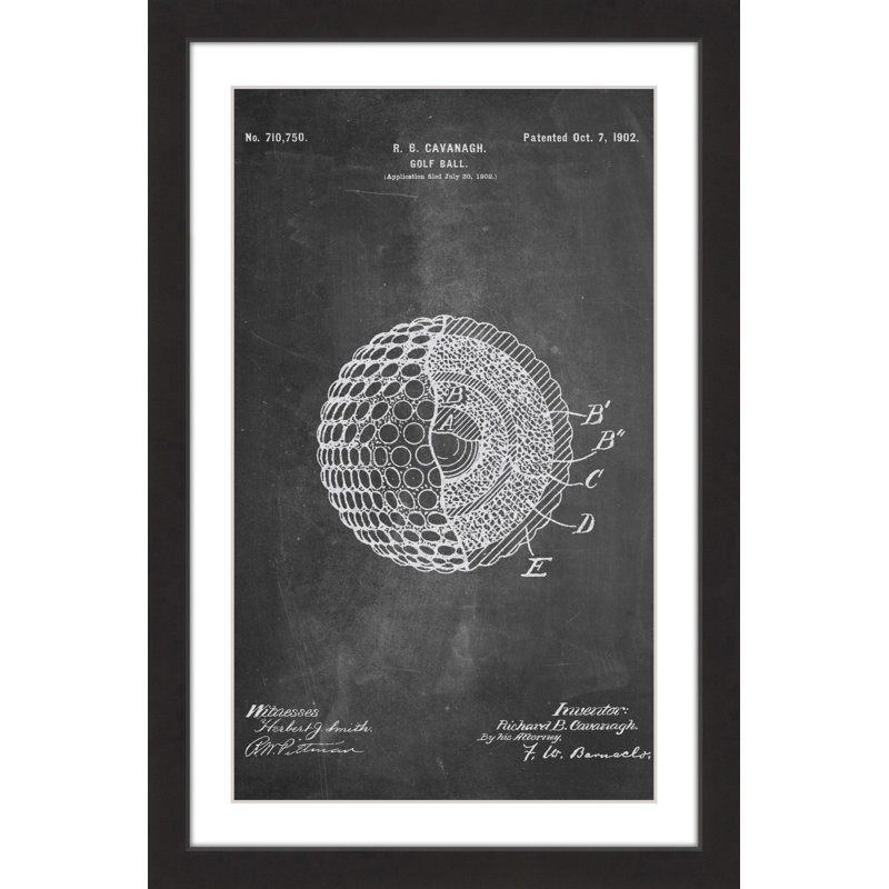 « golf ball 1902 craie » par steve king, reproduction d’art encadrée, H 24 po x l 16 po x P 1,5 po