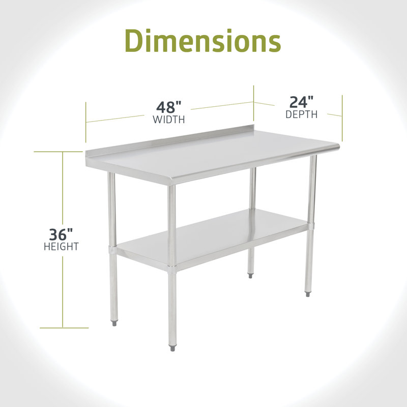 NSF Stainless Steel Kitchen Prep/Work Table, with Adjustable Under Shelf and Backsplash, 48X24