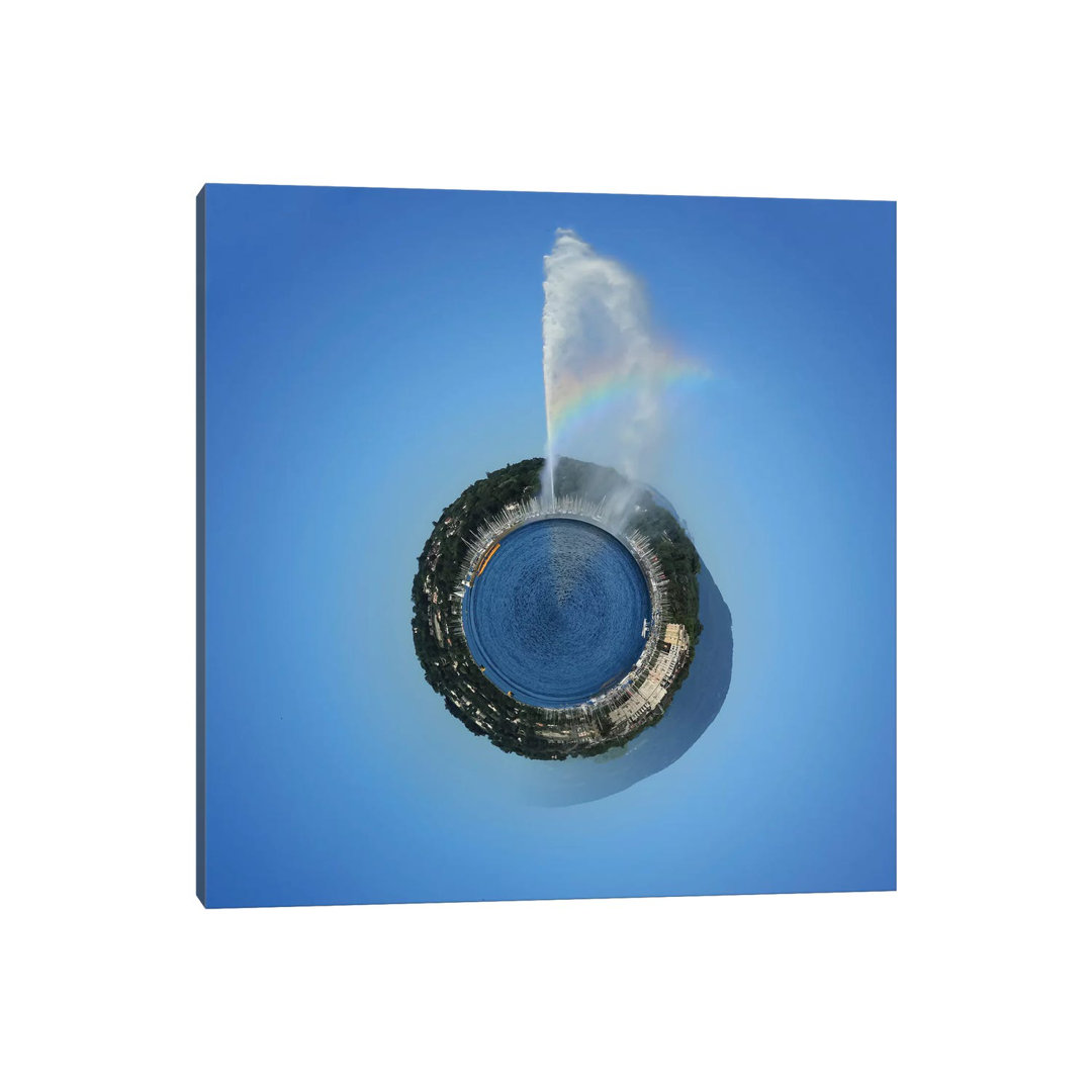 Planet With Water Fountain, Geneva, Switzerland by Elena Duvernay - Wrapped Canvas Gallery-Wrapped Canvas Giclée
