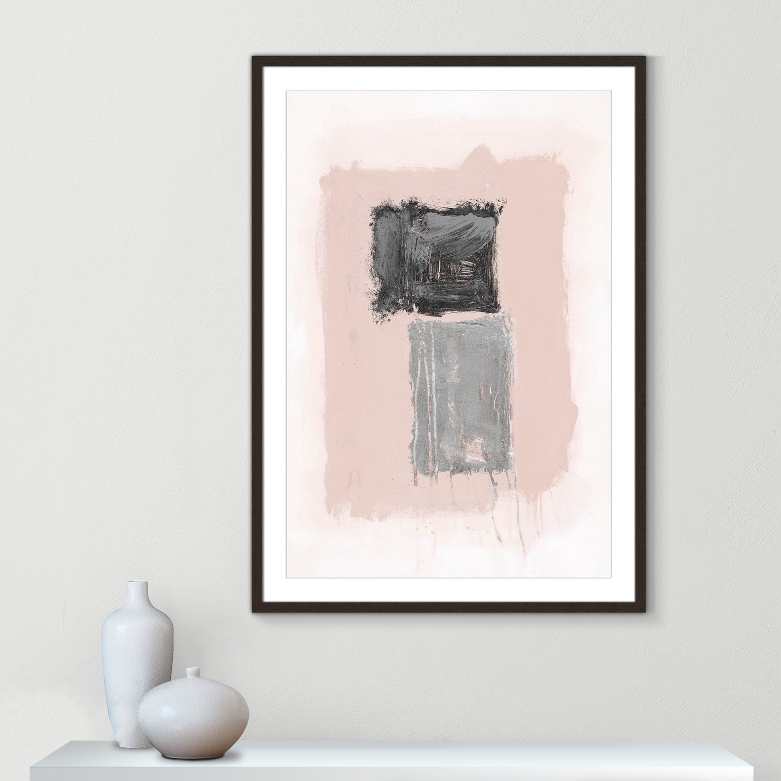 Pink, Black and Silver Shimmer II Print, 41.5" H x 29.5" W x 1.25" D, Walnut Matted Picture Framed