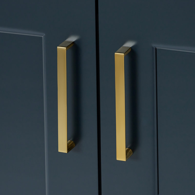 Meuble-lavabo double en bois massif Freitas, Bleu minuit