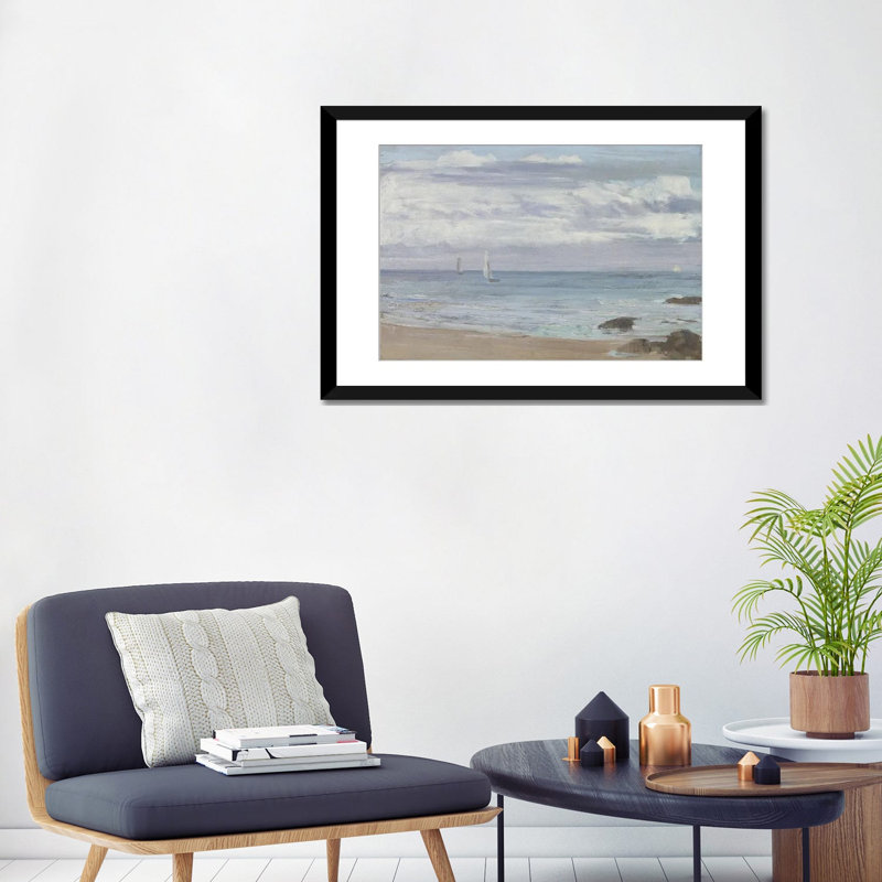 «Blue and Silver Trouville», reproduction d'art murale - papier d'art encadré, 24 po x 32 po, Papier encadré, Noir