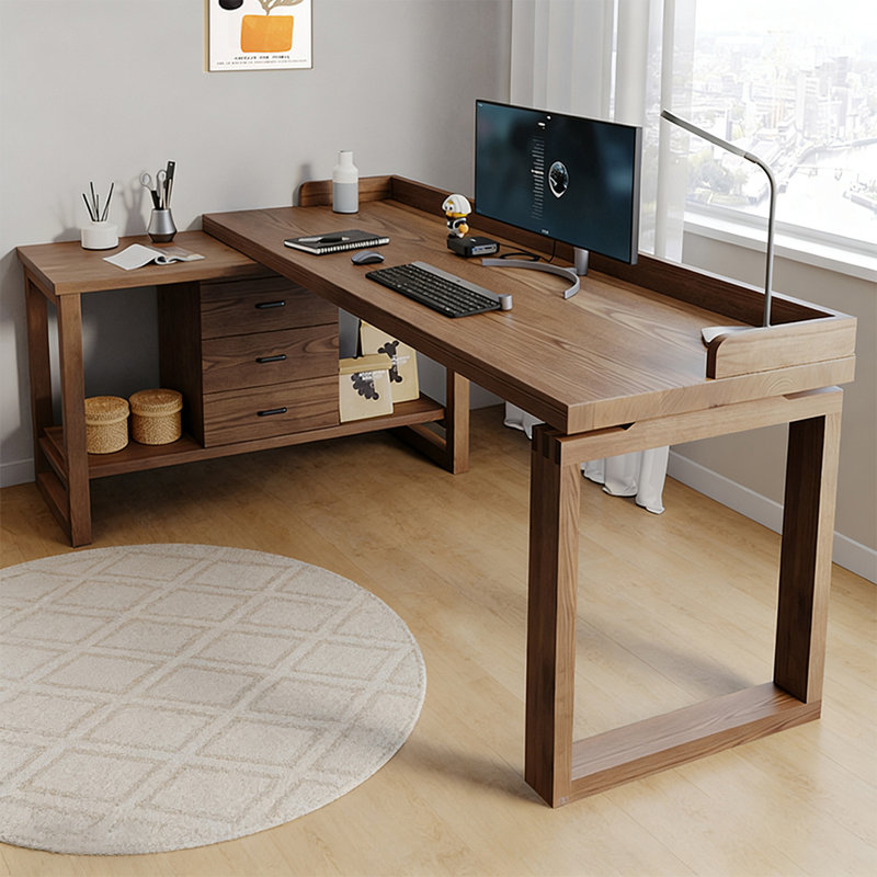 Bureau de direction en L en noyer massif avec tiroirs, H 29,53 po x l 78,74 po x P 39,37 po, Retour à gauche