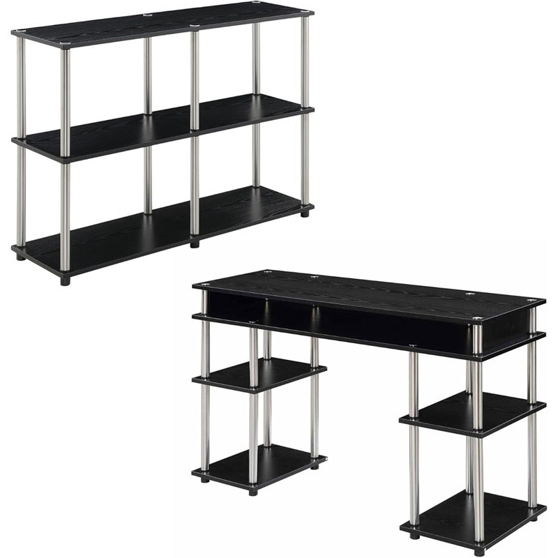 Desk And Console Table Office, Den Set - Contemporary Home Study, Modern Organization, Black