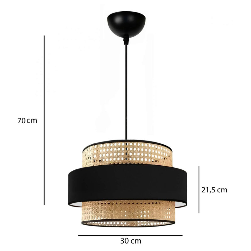 Stylish Rattan Cap Chandelier, Black & Beige, 28.3 x 11.8 inches | Adjustable Height 27.6 to 31.5 inches | E27 Socket, Max 40W | Elegant Lighting Fixture for Dining Room, Living Room, or Entryway Decor